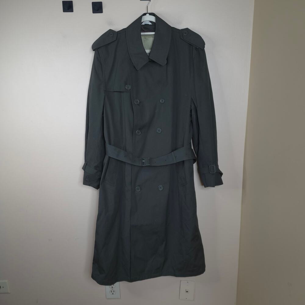 Vintage Oleg Cassini Long Length Military Trench with Lining in Green Size 40R